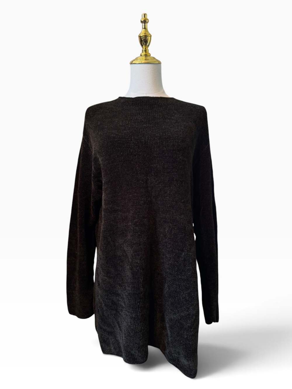 Margaret O'Leary Dark Brown Chenille Oversized Boatneck Knit Sweater L